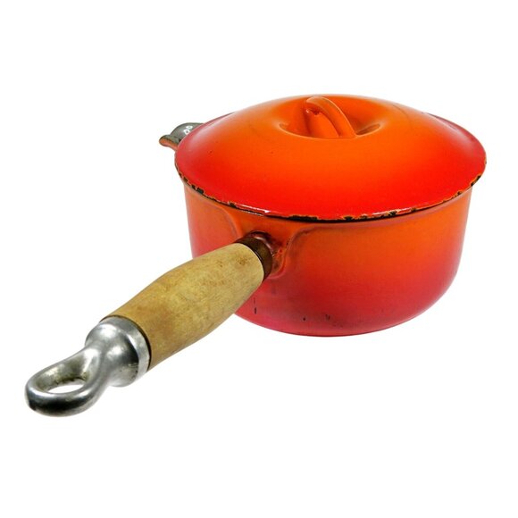 Le Creuset #14 Saucepan Flame Orange with Lid Mid-Century Enamel Cookware - Picture 5 of 11